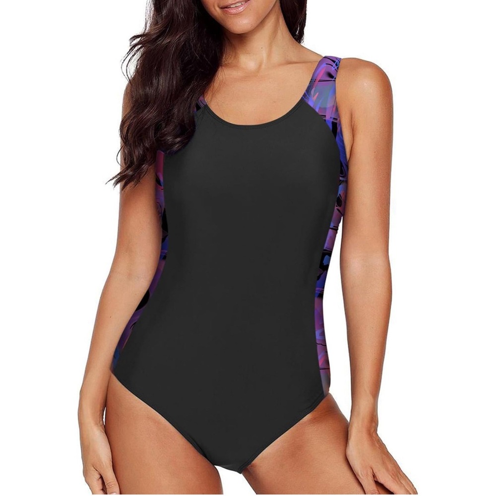 Women's Black Large One Piece Swimsuit Crisscross Back Athletic‎ Swimwear